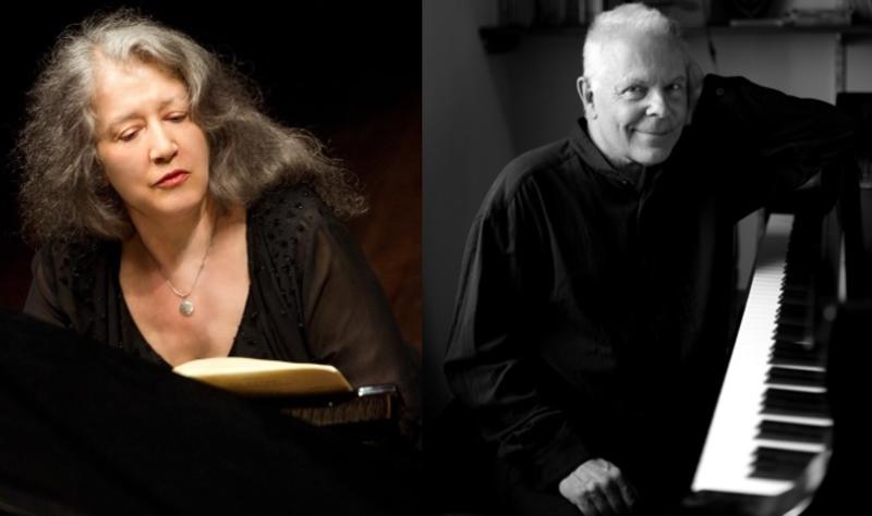 Individual photos of Martha Argerich and Steven Kovacevich as collage