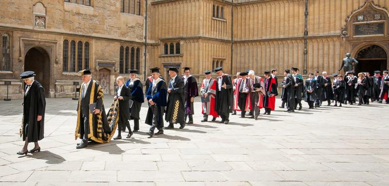 Photo of Encaenia procession leaving the Bodleian Library