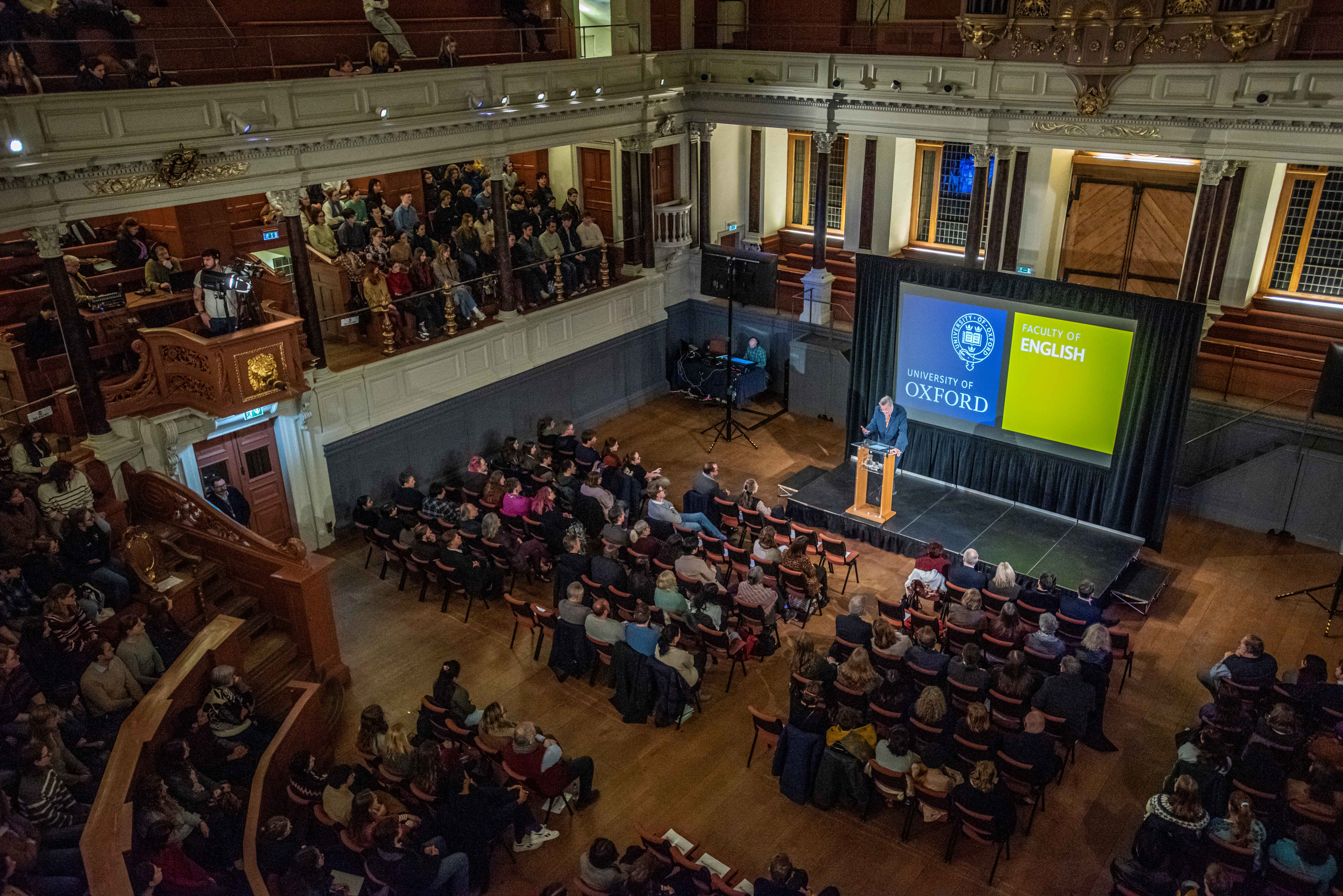 Stephen Fry speaks at the Sheldonian Theatre