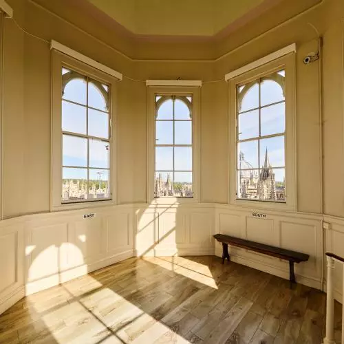 Inside the Sheldonian's Cupola, with a panoramic covered view of Oxford